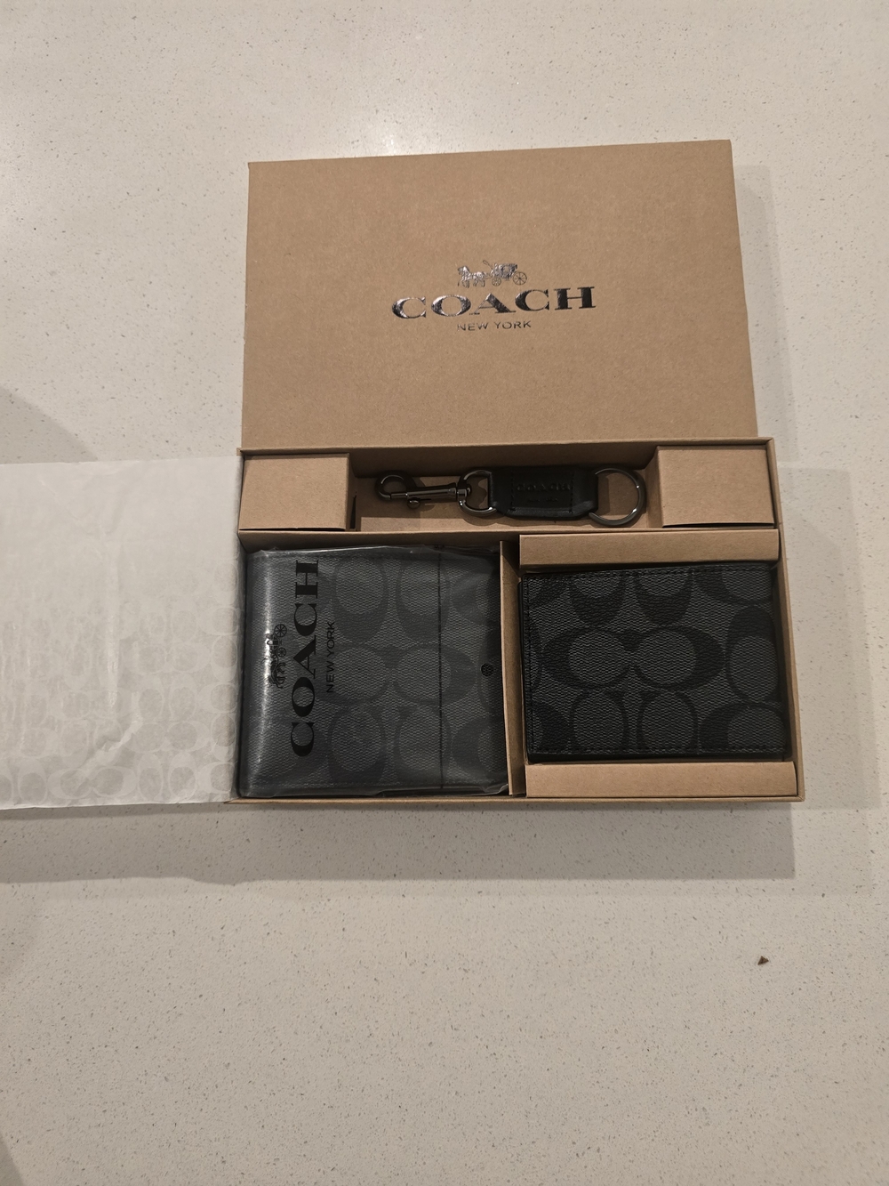 Coach Black Signature Canvas Wallet and Keychain Set